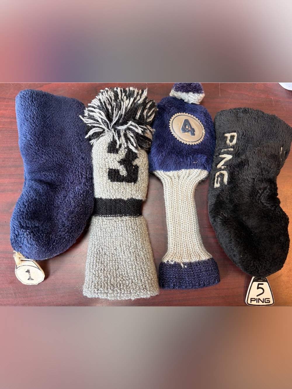 Plush and Knit Golf Club Headcover Set in Navy, Gray, Black set of 4, Ping,
